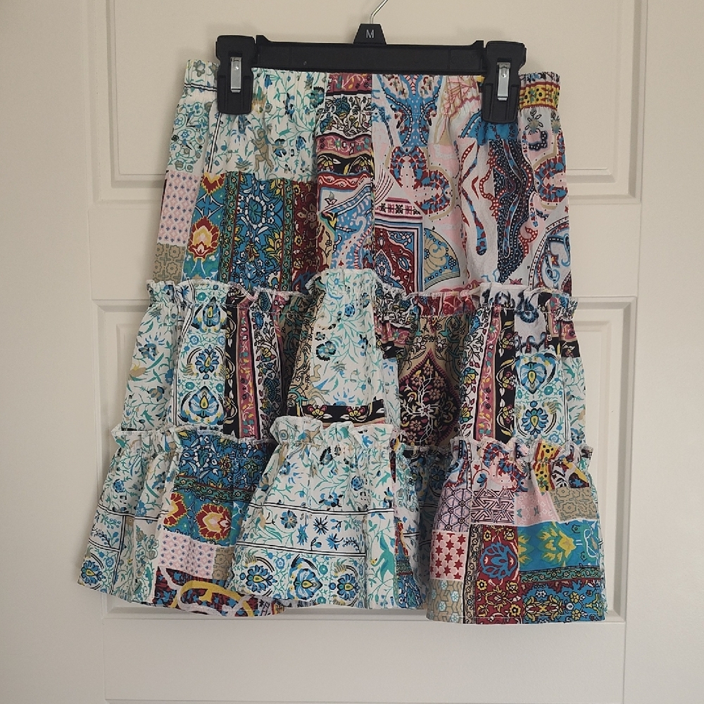 SHEIN Multicolor Patchwork Tiered A-Line Skirt